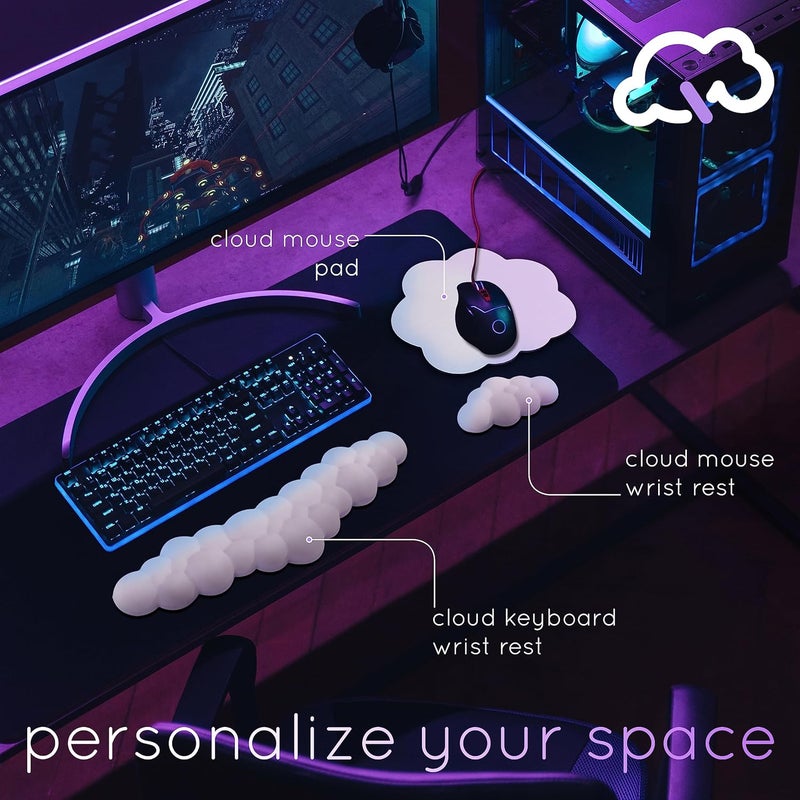 Create-ables Qloud Cloud Wrist Rest Keyboard Wrist Rest for Computer Keyboard Pad, Cloud Keyboard Wrist Rest, Wrist Pad for Keyboard, Memory Foam, Non Slip Base, Comes with Mouse Pad - Lilac Purple - Image 2